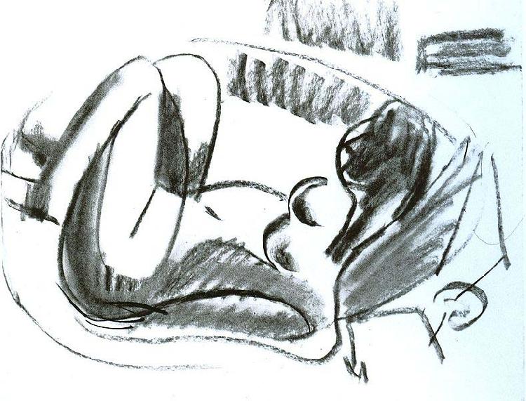 Ernst Ludwig Kirchner Reclining nude in a bathtub with pulled on legs - black chalk Germany oil painting art